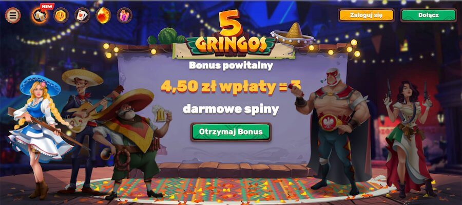 Strona startowa kasyna 5Gringos.