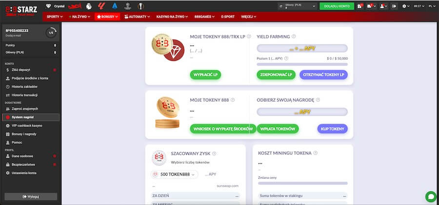 System nagród i staking w kasynie 888Starz.
