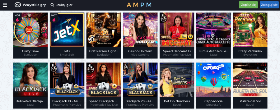 Kasyno na żywo w AMPM Casino