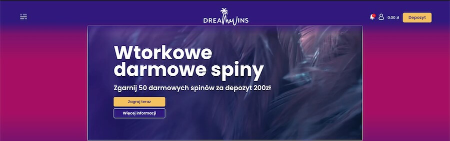 Bonus Wtorkowe darmowe spiny w kasynie DreamWins.