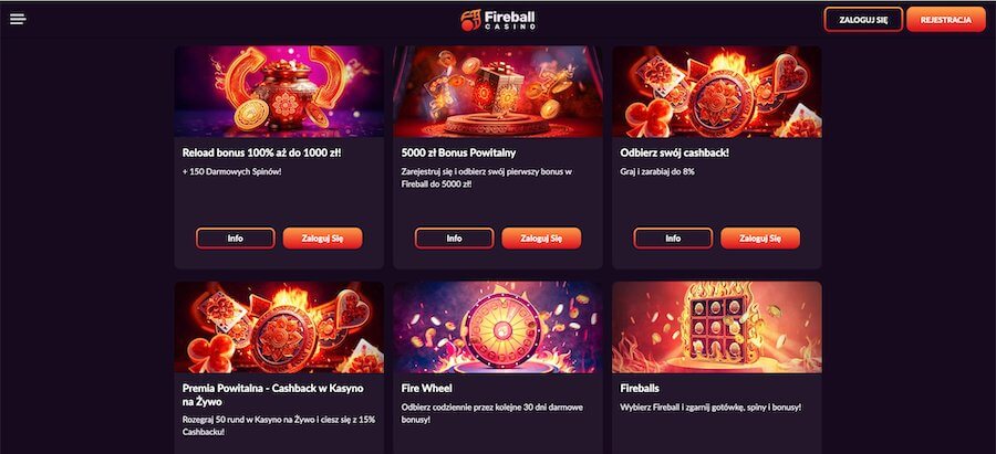 Fireball Casino bonusy kasynowe.