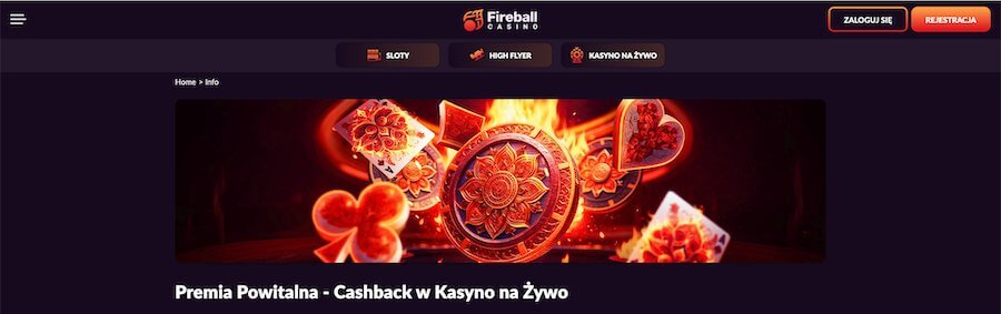 Bonus powitalny Fireball kasyno cashback na zywo