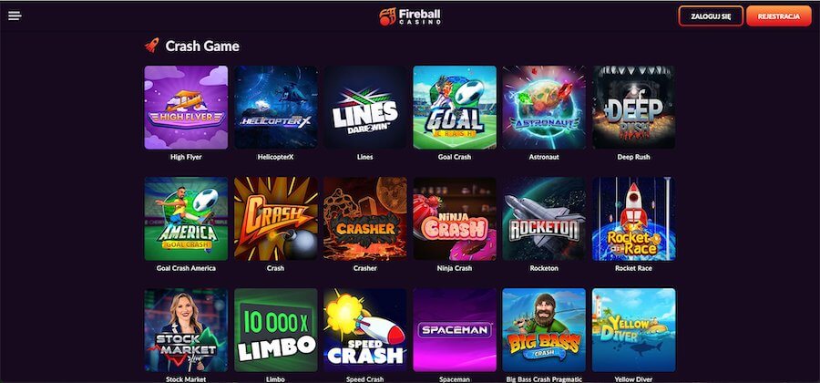 Crash Games w kasynie Fireball Casino