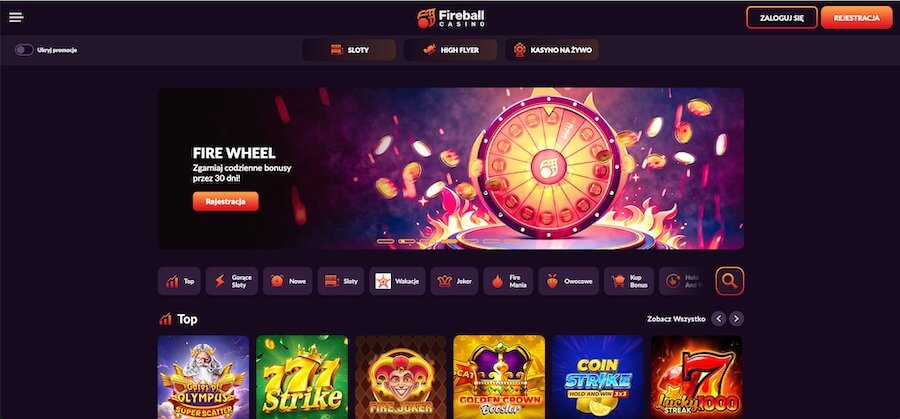 Fireball Casino strona startowa i Fire wheel