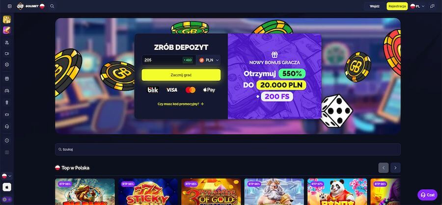 Goldbet strona startowa i rejestracja w kasynie
