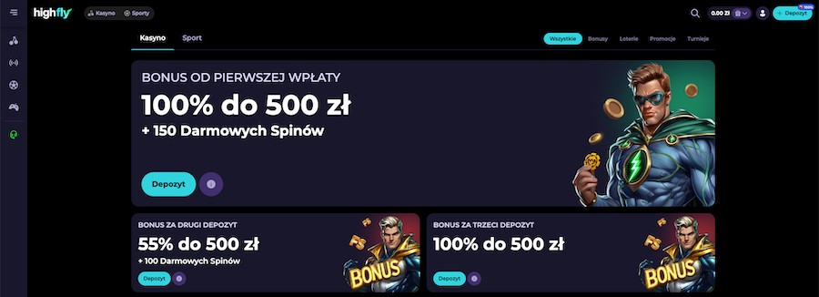 3 części pakietu powitalnego highfly bet