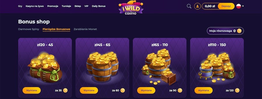 Sklep z nagrodami w iWild Casino.