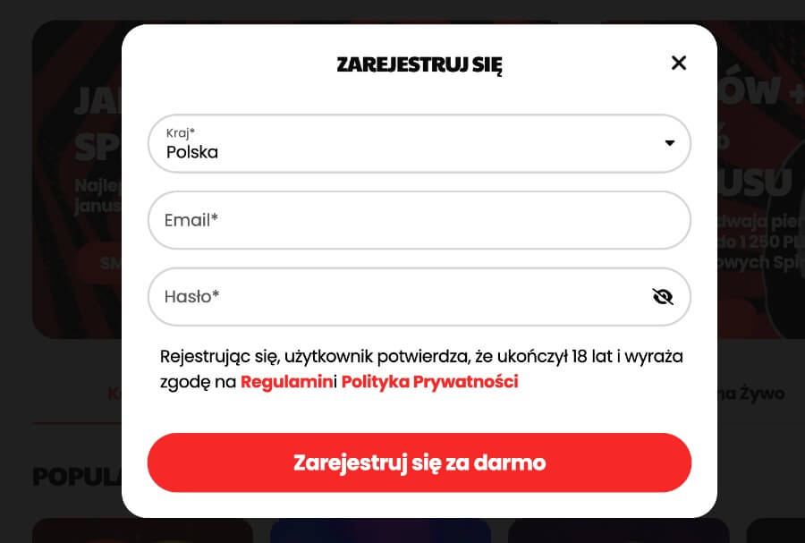 Janusz Casino - rejestracja