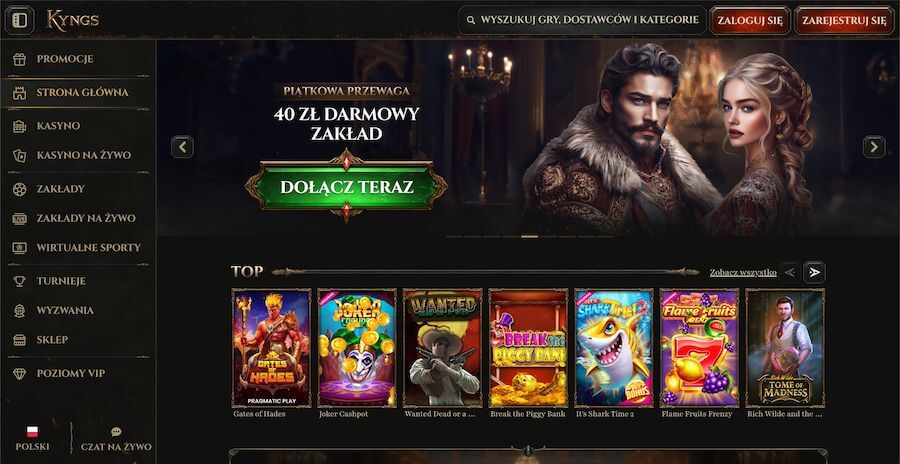 Kyngs strona startowa i 40 zł darmowy zakład.