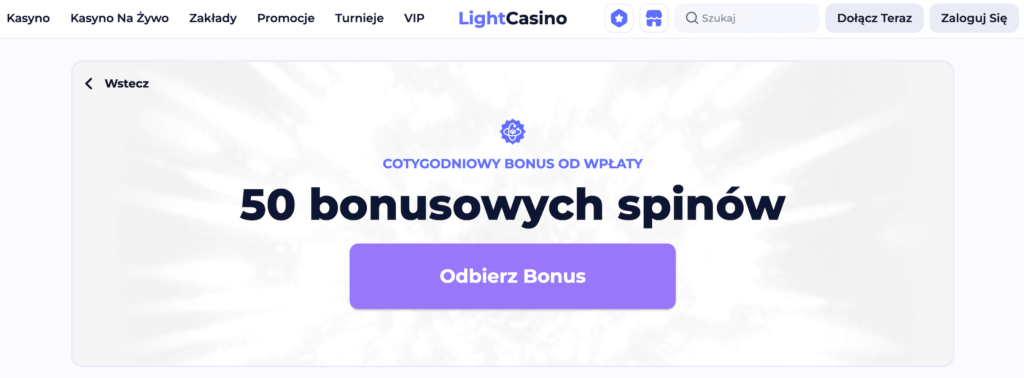 Bonus 50 darmowych spinów w LightCasino