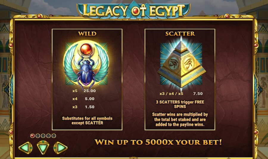 Slot Legacy of Egypt - symbole scatter i wild.