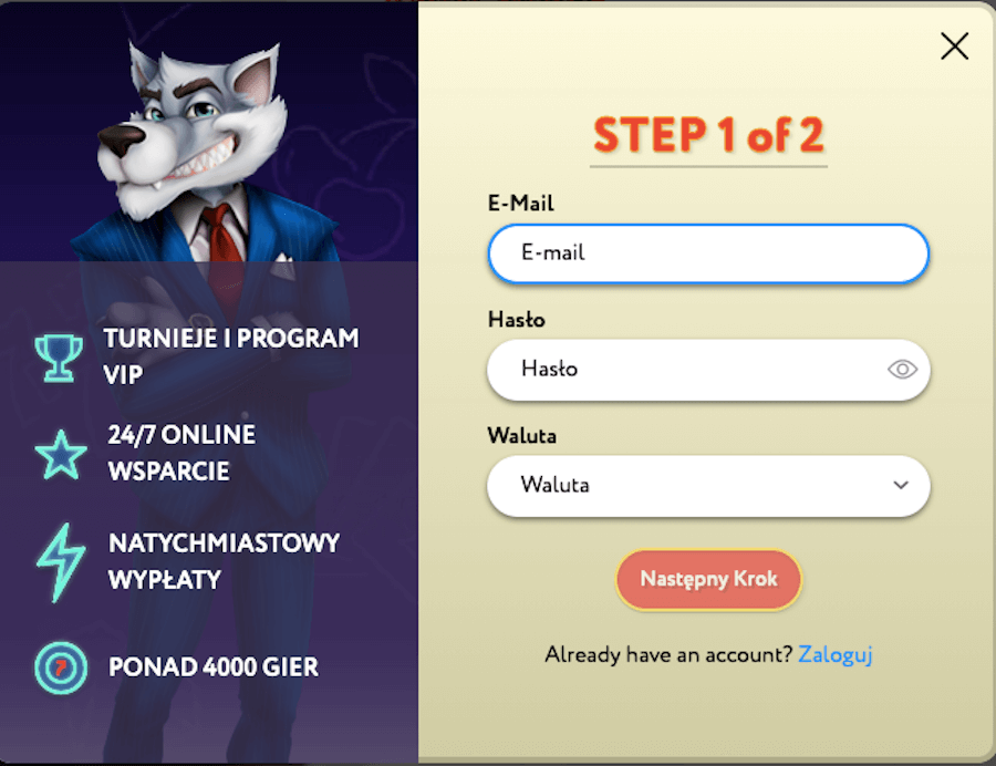 Rejestracja w kasynie Slot Wolf