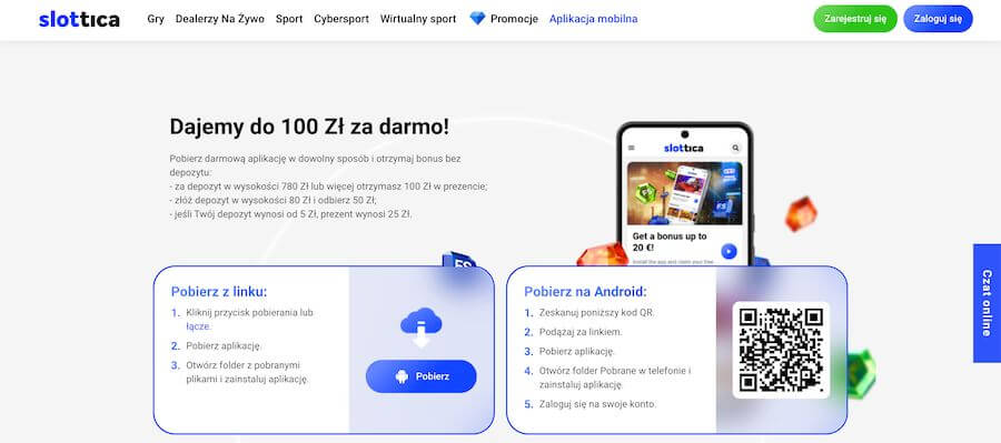 Aplikacja mobilna i bonus w kasynie Slottica.