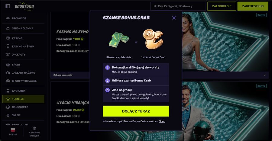 sportuna bonus crab za rejestracje