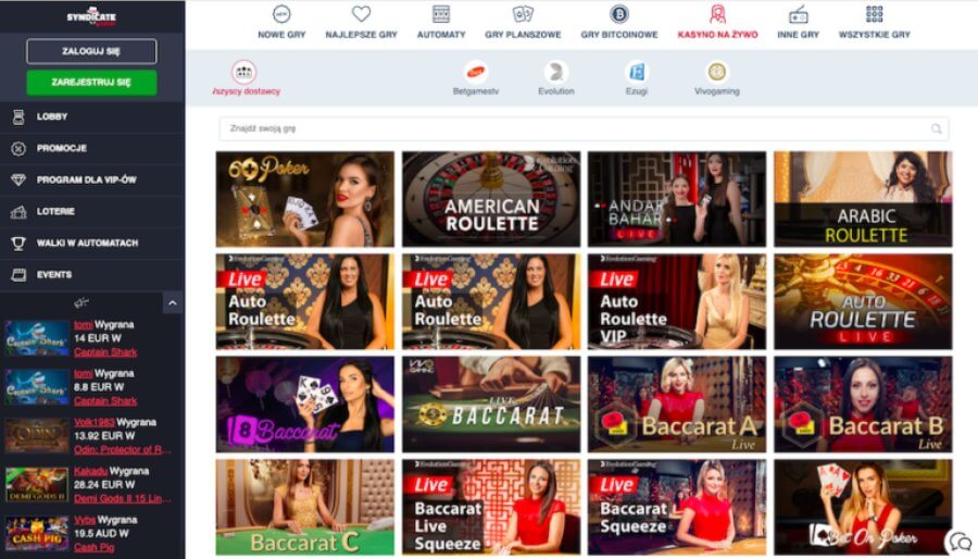 Kasyno na żywo w Syndicate Casino