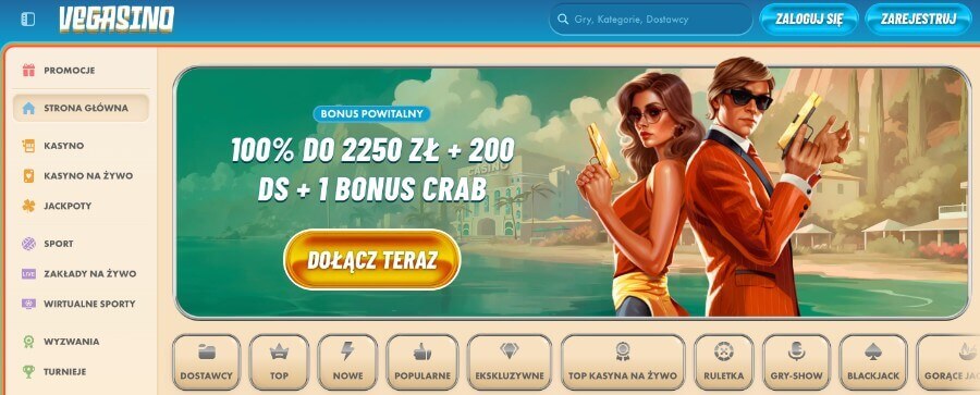 Vegasino – do 2250 zł, 200 spinów i 1 bonus crab