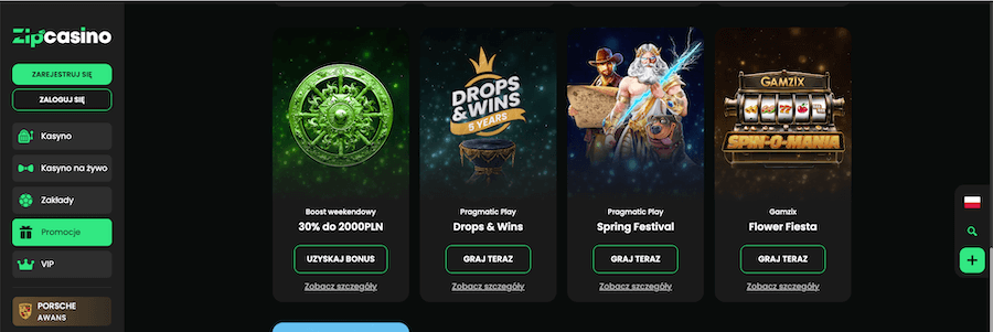 Zip Casino bonusy