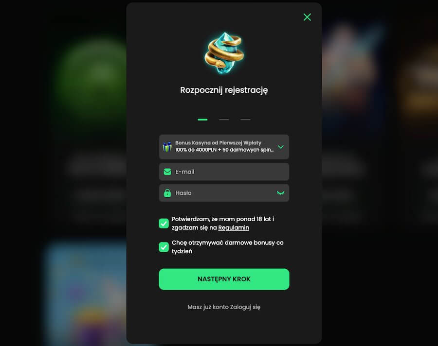 Zip Casino rejestracja 1 krok