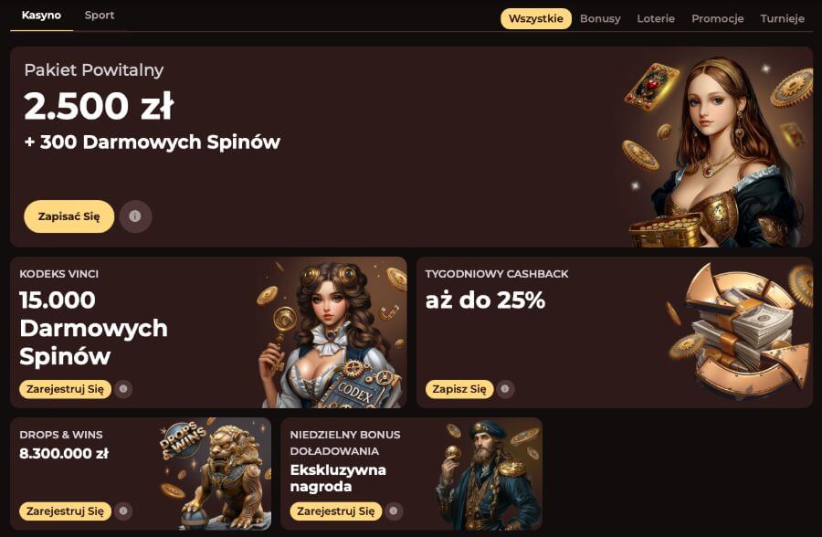 bonusy w kasynie Vinci Spin