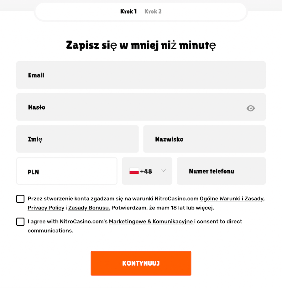 Rejestracja w NitroCasino