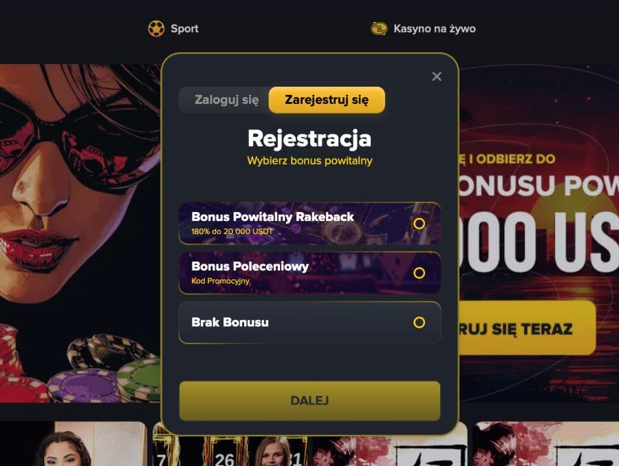 Rejestracja w kasynie Betswap