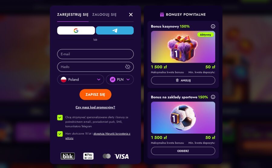 rejestracja konta w kasynie Irwin Casino