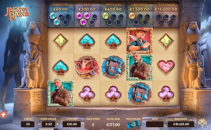 Jackpot Raiders slot funkcja darmowych spinow 