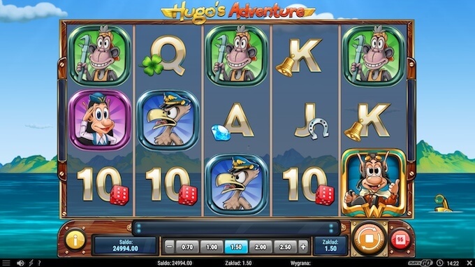 Hugo's Adventure slot symbole na bębnach 