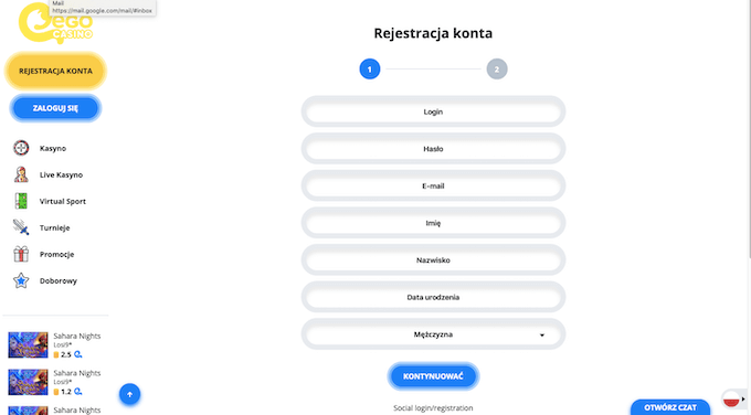 rejestracja konta w kasynie Ego
