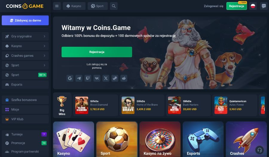 strona główna kasyna Coins.Game